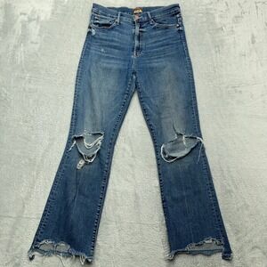 MOTHER Womens Size 28 High Waisted Flared Jeans Distressed Ripped Blue Denim